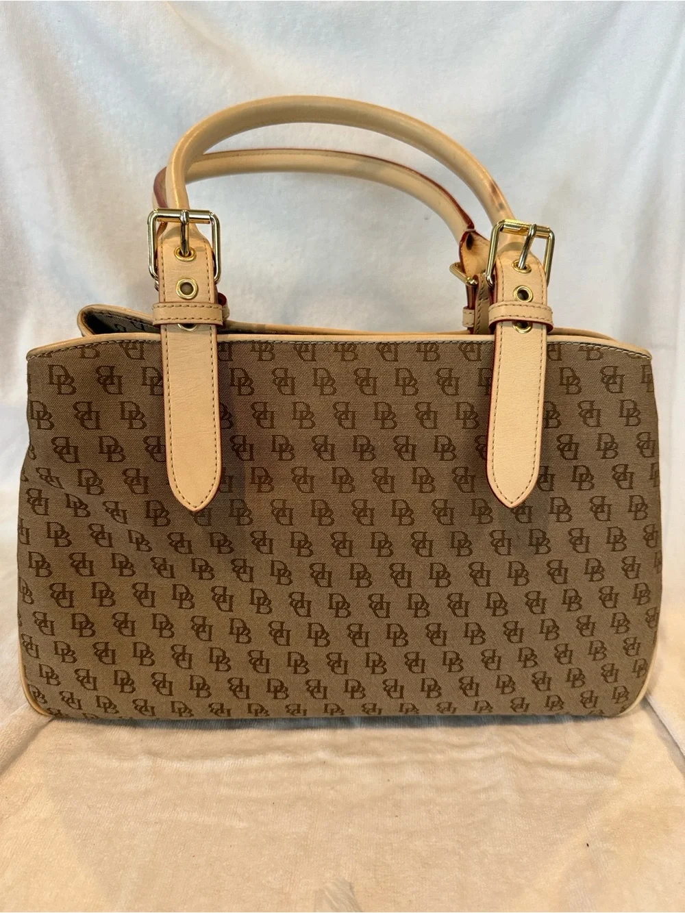 Dooney & Bourke Classic Tote. Tan signature cloth with Tan leather accents